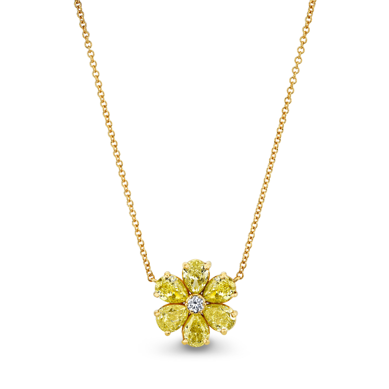 Norman Silverman 18K Yellow Gold Yellow And White Diamond Flower Pendant