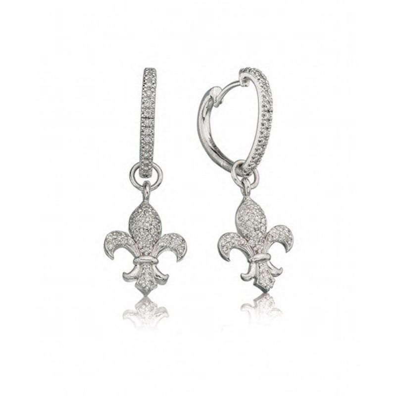 Lisa Nik 18k white gold Sparkle 4 way fleur de lis detachable ear drops and hoops with diamonds