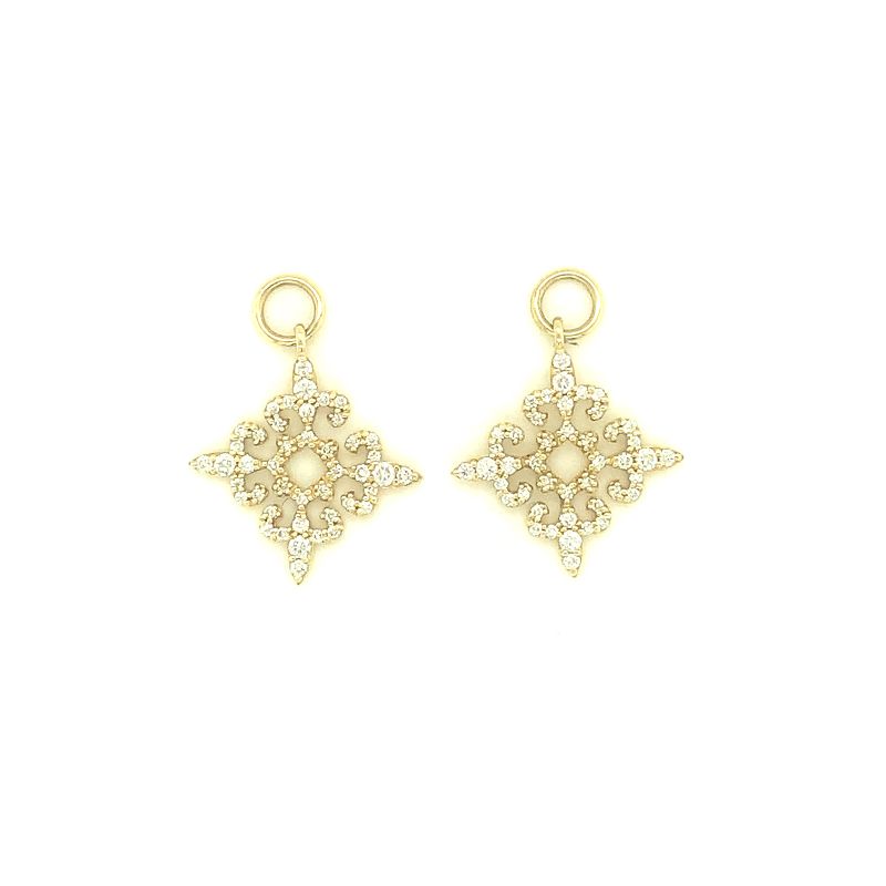 Lisa Nik 18k yellow gold Sparkle 4 way fleur de lis detachable ear drops with diamonds weighing 0.50 carat total weight