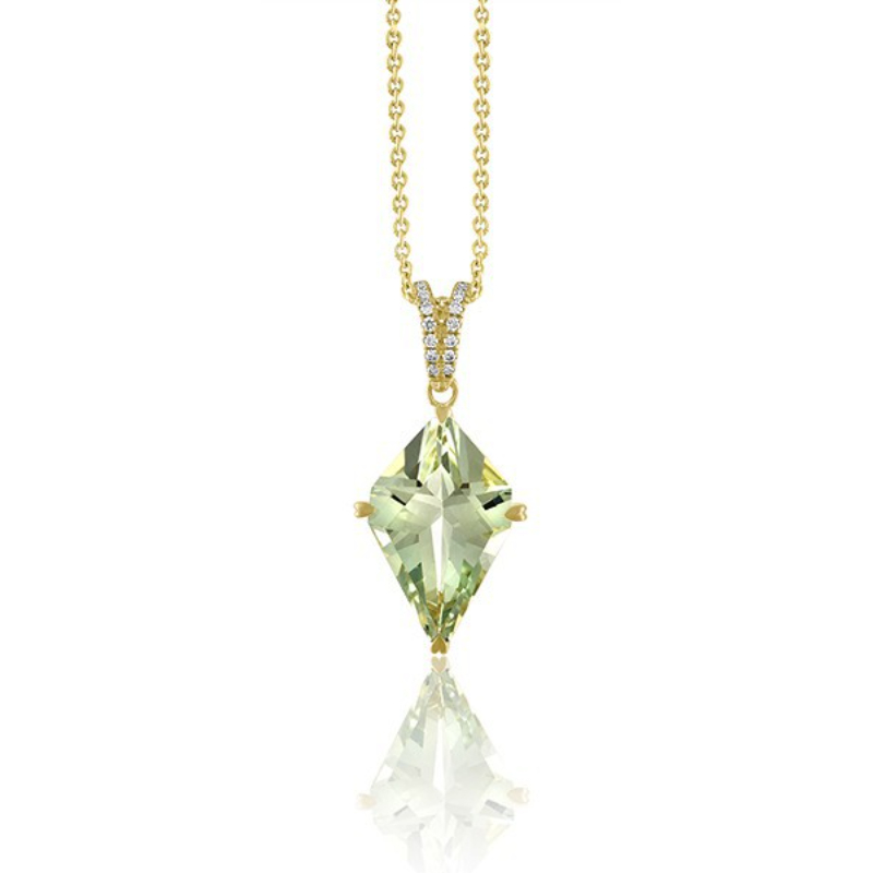 Lisa Nik 18k yellow gold Rocks green quartz pendant necklace with diamond bail, 20x13mm green quartz with diamonds weighing 0.14 carat total weight, 17