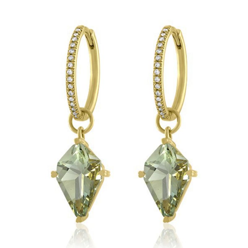 Lisa Nik 18k yellow gold Rocks kite shaped green quartz detachable ear charms, 16x11mm ear charms