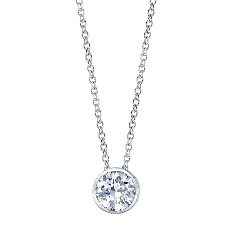 Bachendorf's 18K white gold rhodium plated floating bezel set diamond solitaire pendant
