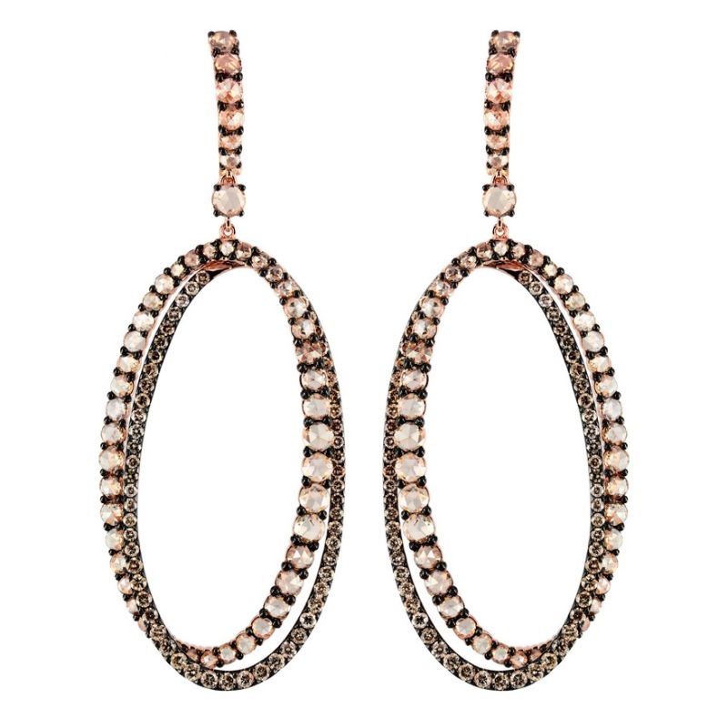 Etho Maria 18K Yellow Gold Brown And White Diamond Double Oval Circle Drop Earrings