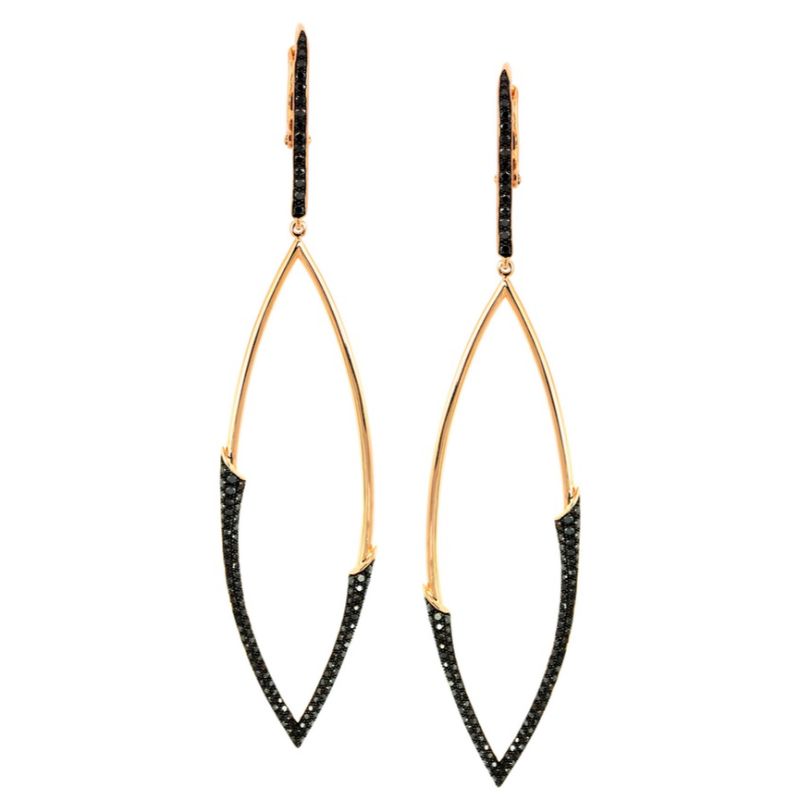 Etho Maria 18K Rose Gold Marquise Shape Black Diamond Pave Drop Earrings