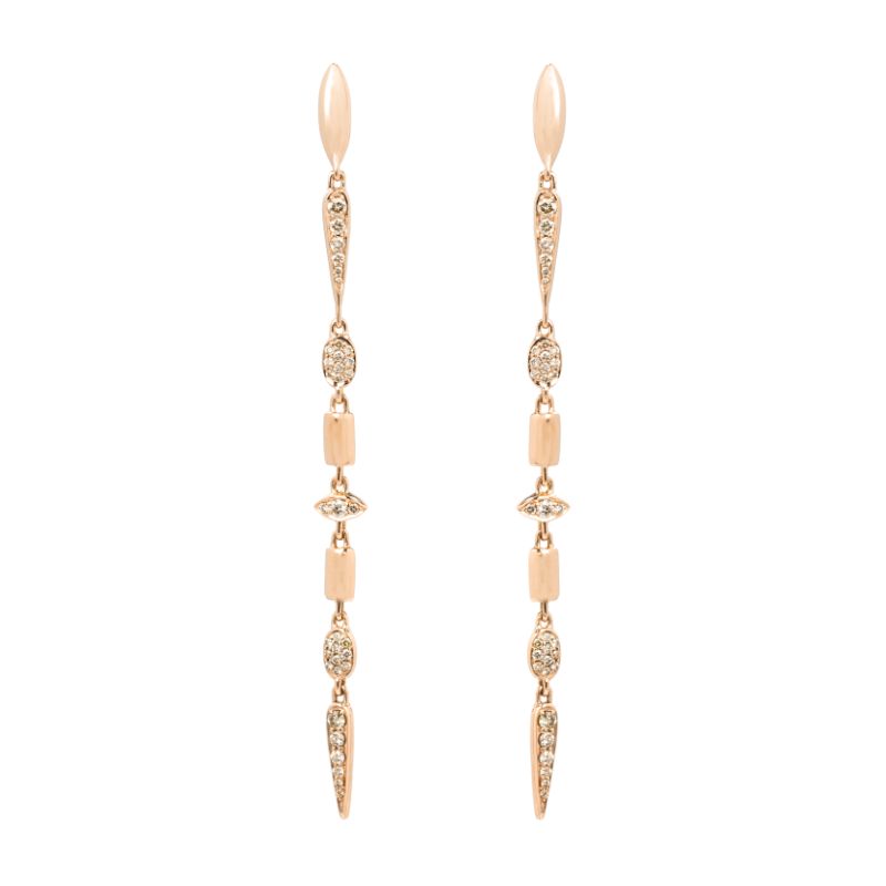 Etho Maria 18K Rose Gold Brown Diamond Pave Long Drop Earrings