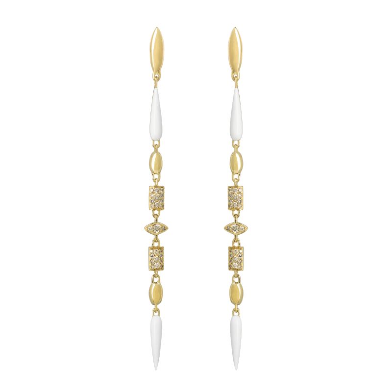 Etho Maria 18K Yellow Gold Diamond And Hand Carved White Ceramic Drop Earring