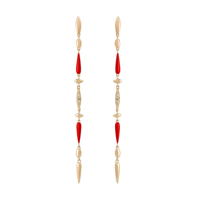 Etho Maria 18K Yellow Gold Brown Diamond And Hand Carved Red Ceramic Drop Earrings