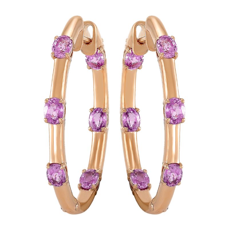 Etho Maria 18K Rose Gold Oval Shape Pink Sapphire Hoop Earrings