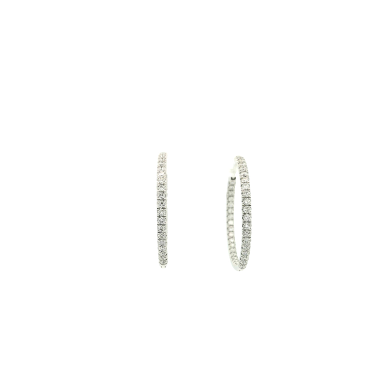 Lisa Nik 18k white gold Sparkle diamond inside outside hoop earrings with U setting, 25.5mm wide earrings with diamonds weighing 1.03 carat total weight