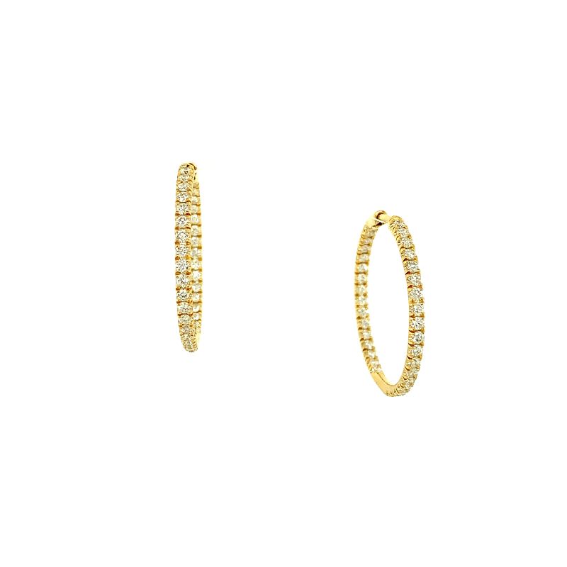 Lisa Nik 18k yellow gold Sparkle diamond inside outside hoop earrings with U setting, 26mm wide earrings with diamonds weighing 1.03 carat total weight