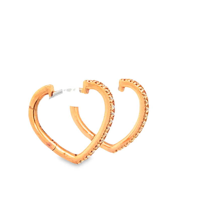 Lisa Nik 18k rose gold Sparkle heart shaped diamond hoop earrings weighing 0.16 carat total weight