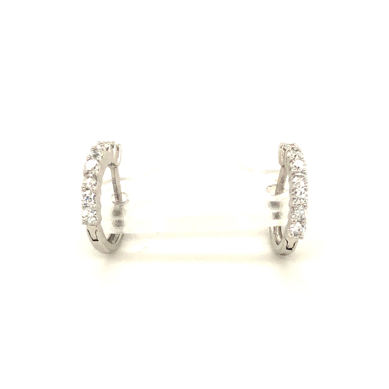 Lisa Nik 18k white gold rhodium plated Sparkle mini hinged hoop earrings with diamonds weighing 0.35 carat total weight