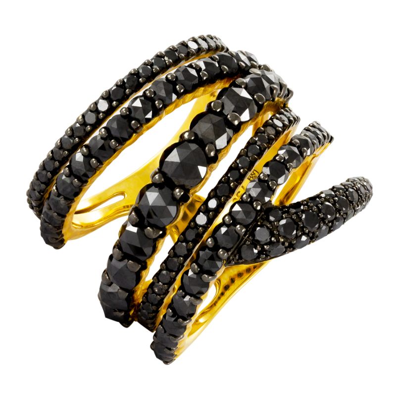 Etho Maria 18K Yellow Gold Multi-Row Black Diamond Ring