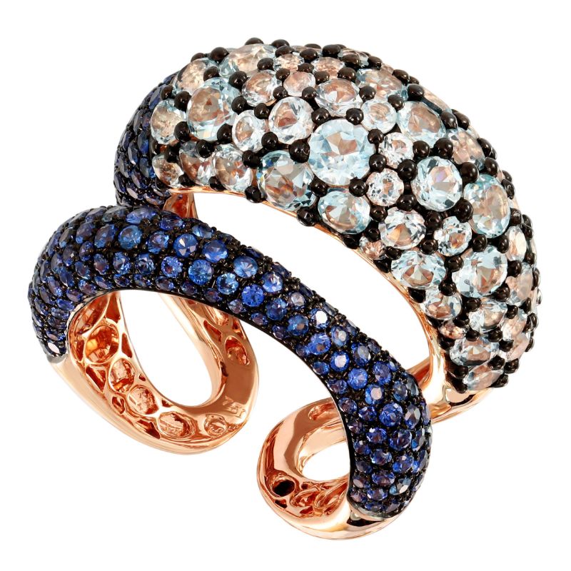 Etho Maria 18K Rose Gold Blue Topaz And Blue Sapphire Open Space Ring