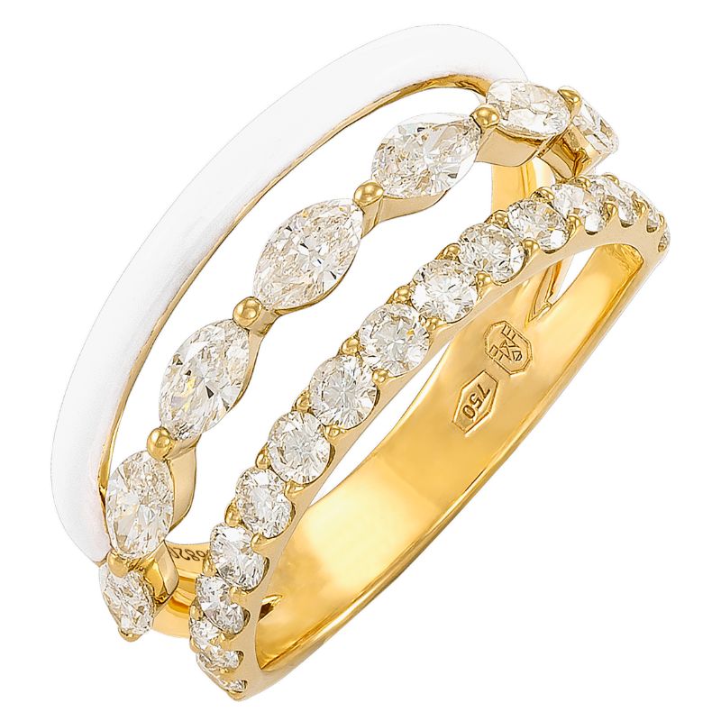 Etho Maria 18K Yellow Gold Multi-Row Yellow Diamond And Hand Carved White Ceramic Ring