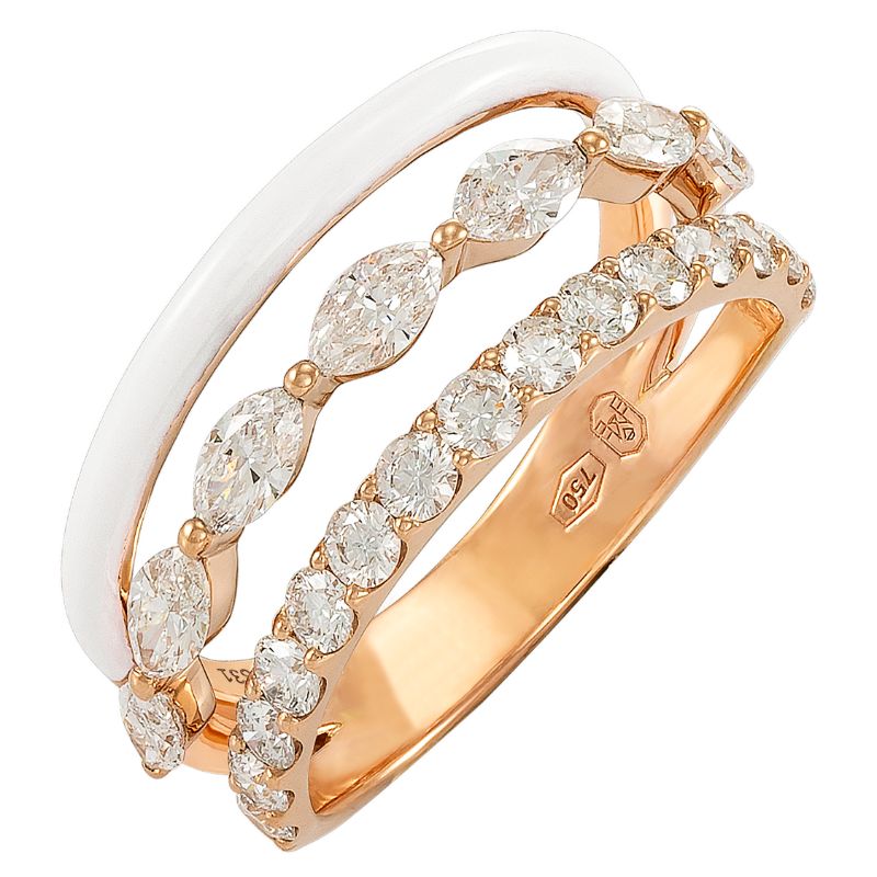 Etho Maria 18K Rose Gold Multi-Row Diamond And Hand Carved White Ceramic Ring