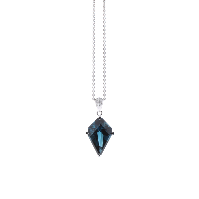 Lisa Nik 18k white gold Rocks London blue topaz pendant necklace with diamond bail, 20x13mm kite shaped London  blue topaz with diamonds weighing 0.14 carat total weight, 17"