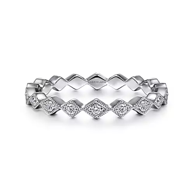 Gabriel & Co 18K White Gold Rhodium Plated Stackable 3/4+ Way Geometric Diamond Band