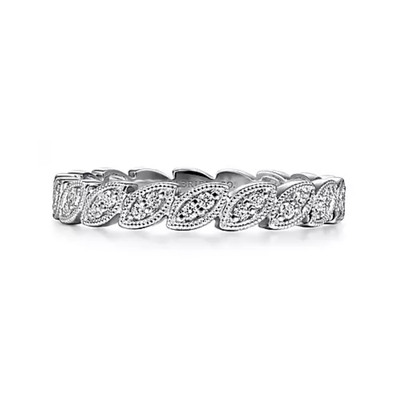 Gabriel & Co 18K White Gold Rhodium Plated Stackable 3.1mm Scalloped Marquise 3/4+ Band