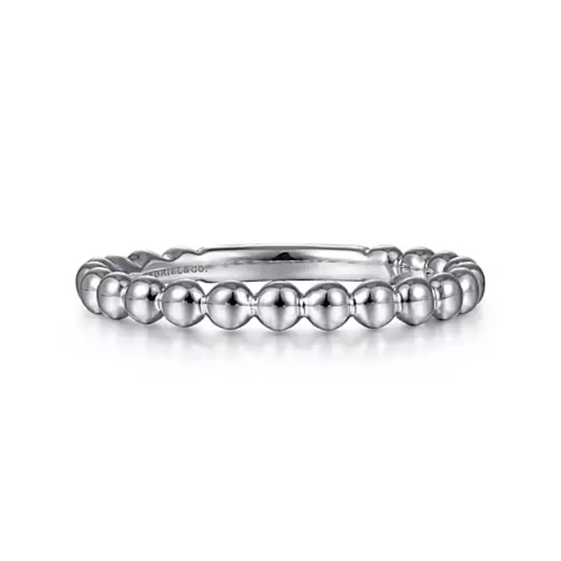 Gabriel & Co 18K White Gold Rhodium Plated Stackable 1.9mm Bujukan Full Size Beaded Band, Size 6.5