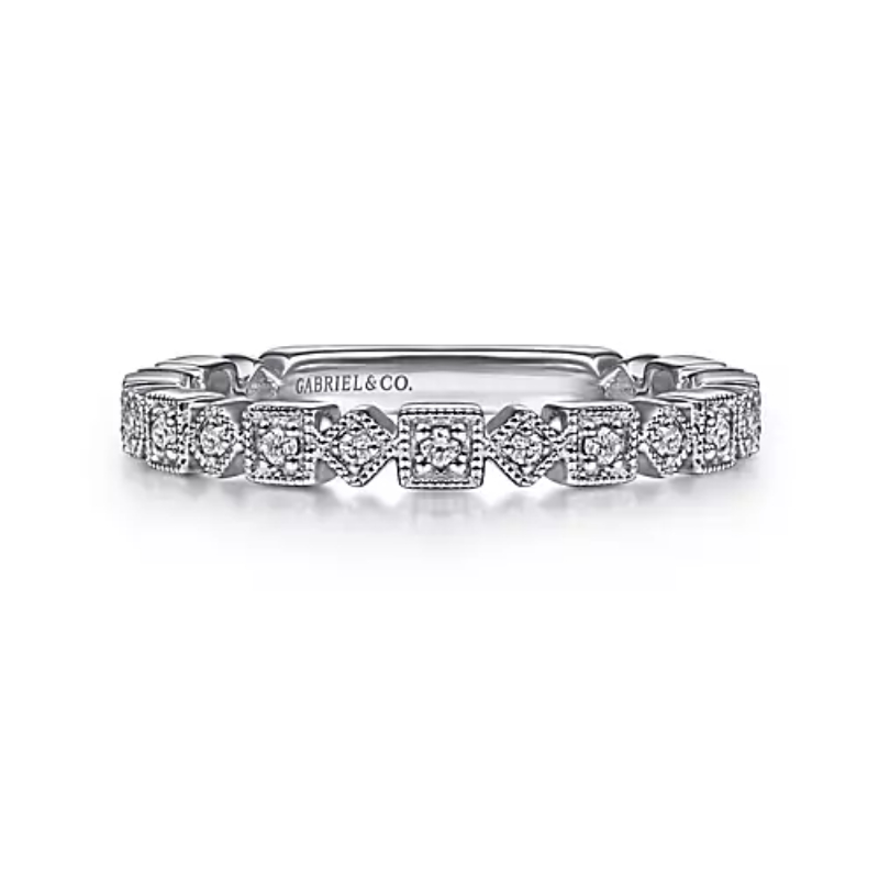 Gabriel & Co 18K White Gold Rhodium Plated Stackable Alternating Square And Diamond Shape Geometric Band
