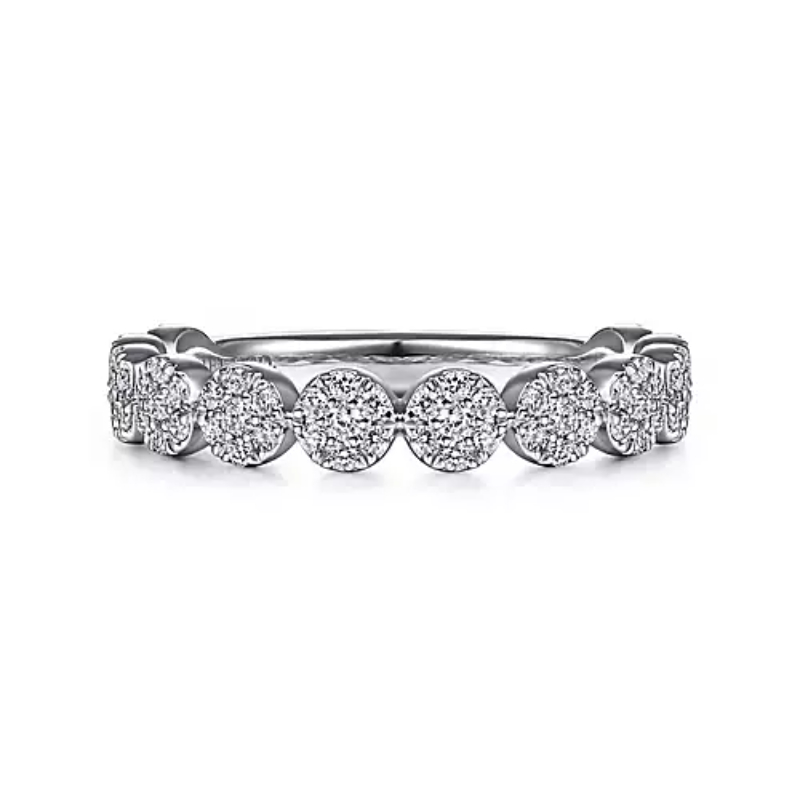 Gabriel & Co 18K White Gold Rhodium Plated Stackable Round Diamond Pave Cluster Ring