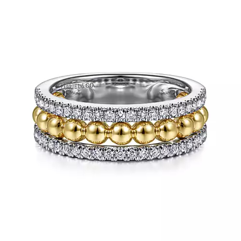 Gabriel & Co 18K White Gold Rhodium Plated And 18K Yellow Gold Bujukan 6.4mm Wide Open Space Band