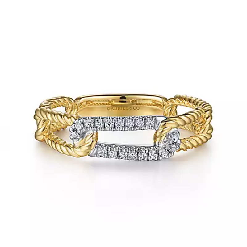 Gabriel & Co 18K Yellow Gold And 18K White Gold Rhodium Plated Hampton Link Ring