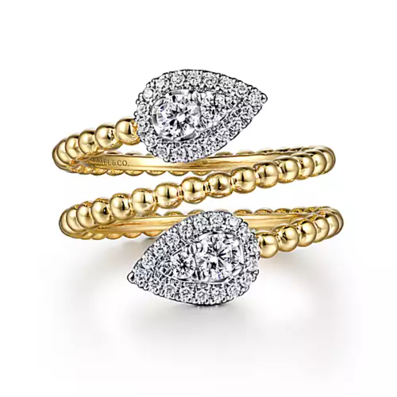 Gabriel & Co 18K Yellow Gold And 18K White Gold Rhodium Plated Bujukan 20mm Beaded Wrap Ring