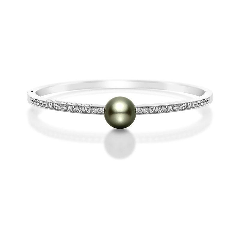 Mikimoto 18K White Gold Rhodium Plated Classic Bangle Bracelet