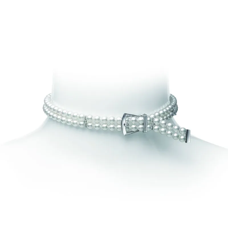 Mikimoto 18k white gold rhodium plated Japan collections two row pearl choker/bracelet