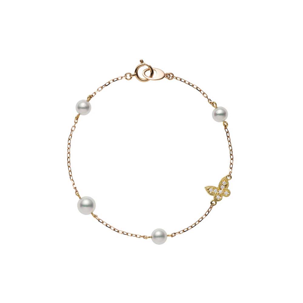 Mikimoto 18k yellow gold Japan collections diamond butterfly charm bracelet