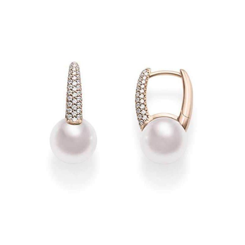 Mikimoto 18k yellow gold Classic Classic pearl hoop earrings with diamonds, 8mm/A+ akoya pearls with diamonds weighing 0.26 carat total weight