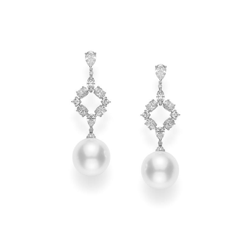 Mikimoto Platinum Classic Drop Earrings With White South Sea Pearls And Diamonds