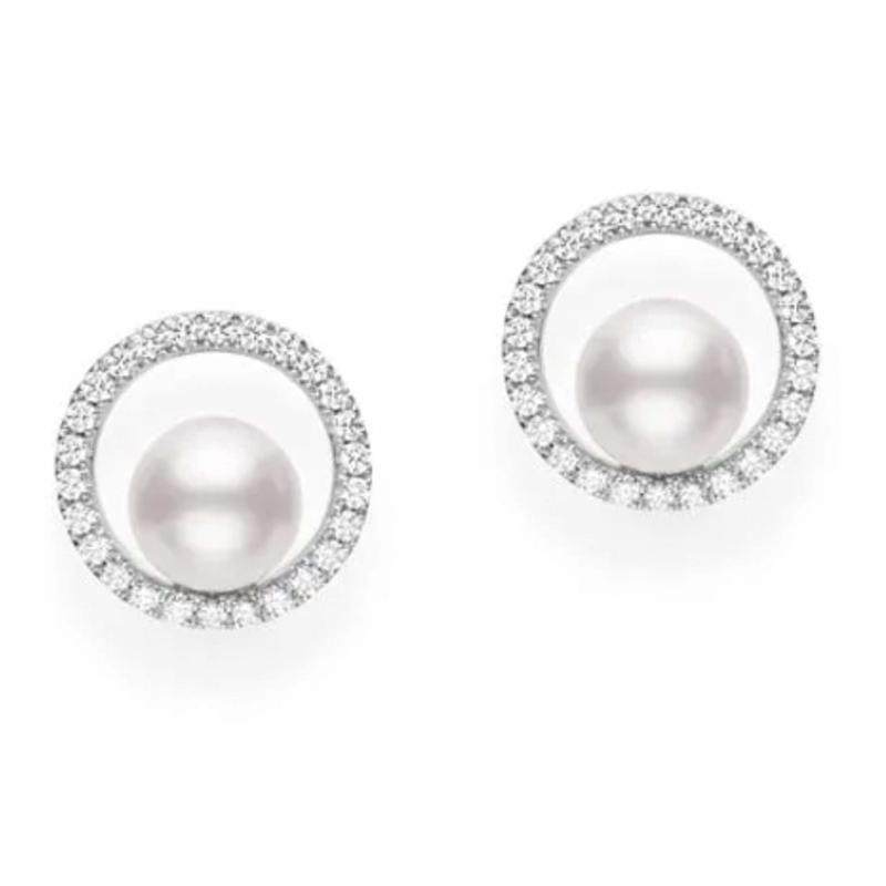 Mikimoto Earrings Akoya A+ 6mm(2) Diamond 0.26ct(52) 18KWG