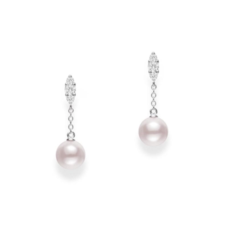 Mikimoto 18k white gold rhodium plated Morning Dew pearl drop earrings