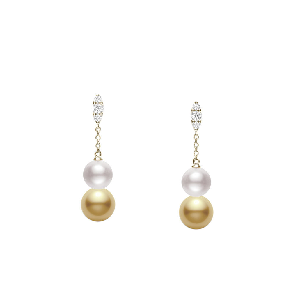 Mikimoto 18k yellow gold Morning Dew multi pearl drop earrings