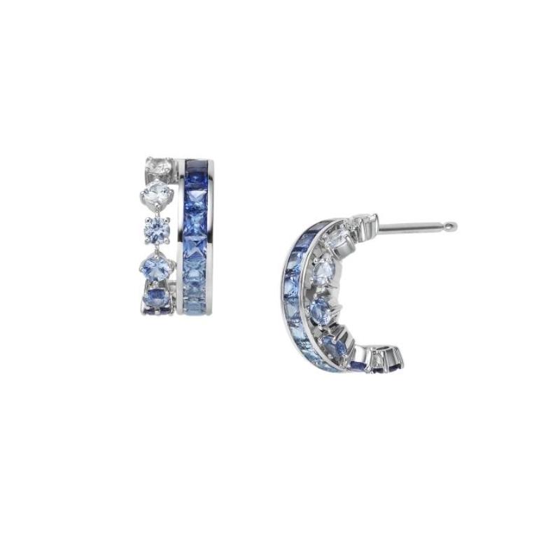 Mikimoto 18K White Gold Ocean Sapphire Hoop Earrings