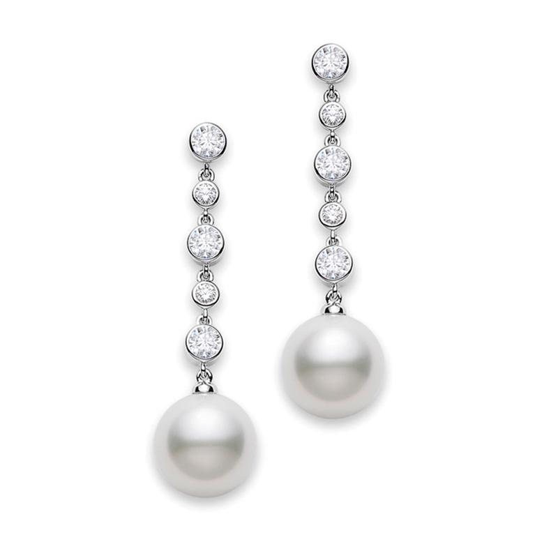 Mikimoto 18K White Gold Classic South Sea Pearl And Diamond Drop Earrings