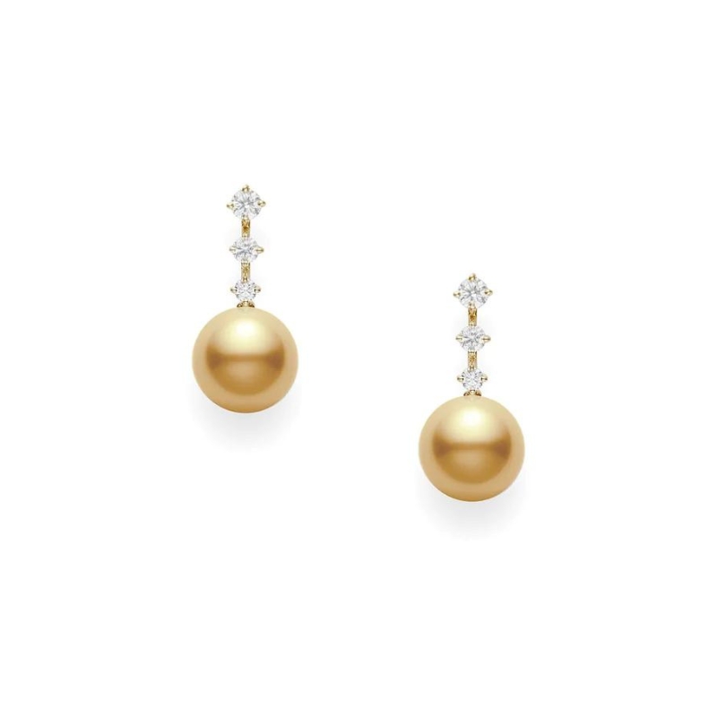 Mikimoto Golden South Sea Cultured Pearl And Diamond Earrings