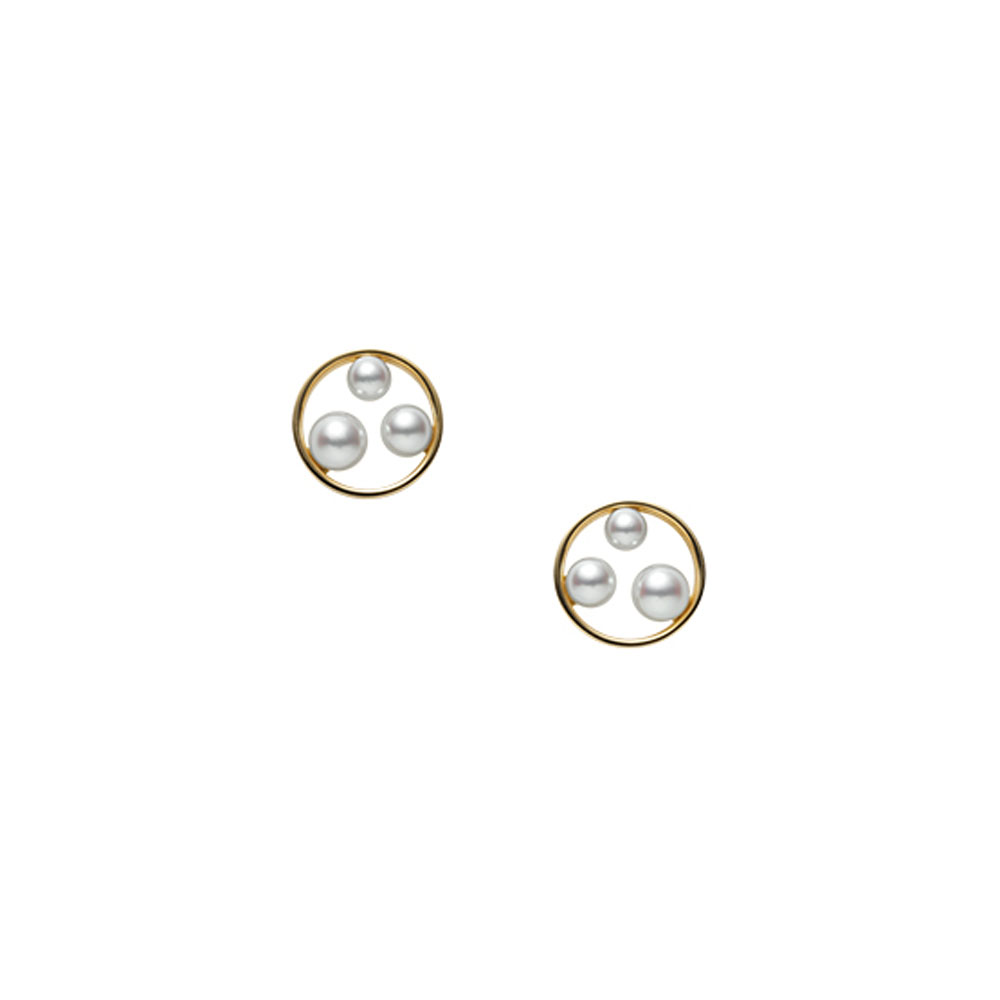 Mikimoto 18k yellow gold Japan collections cluster pearl stud earrings, 3-4mm/A+ akoya pearls