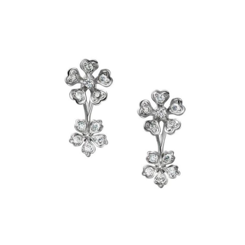 Mikimoto 18k white gold rhodium plated Bloom detachable flower drop earrings with diamonds weighing 0.40 carat total weight