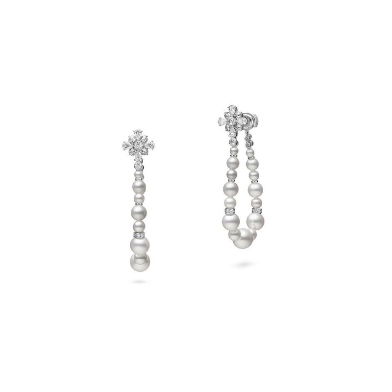Mikimoto Classic Akoya Pearl and Diamond Hoop Earrings