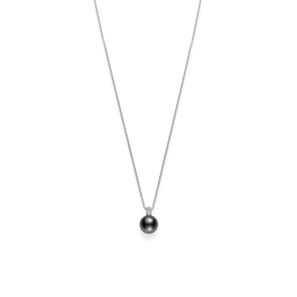 Mikimoto 18K White Gold Rhodium Plated 11Mm/A+ Black South Sea Pearl Pendant Necklace