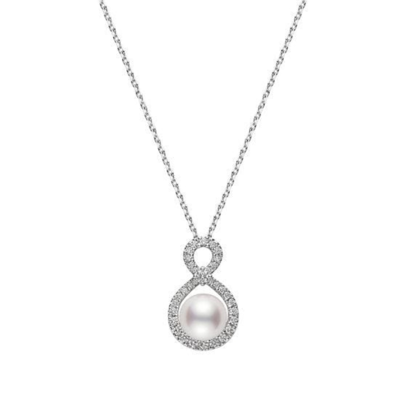 Mikimoto 18K White Gold Ruyi Collection Akoya Cultured Pearl And Diamond Pedant