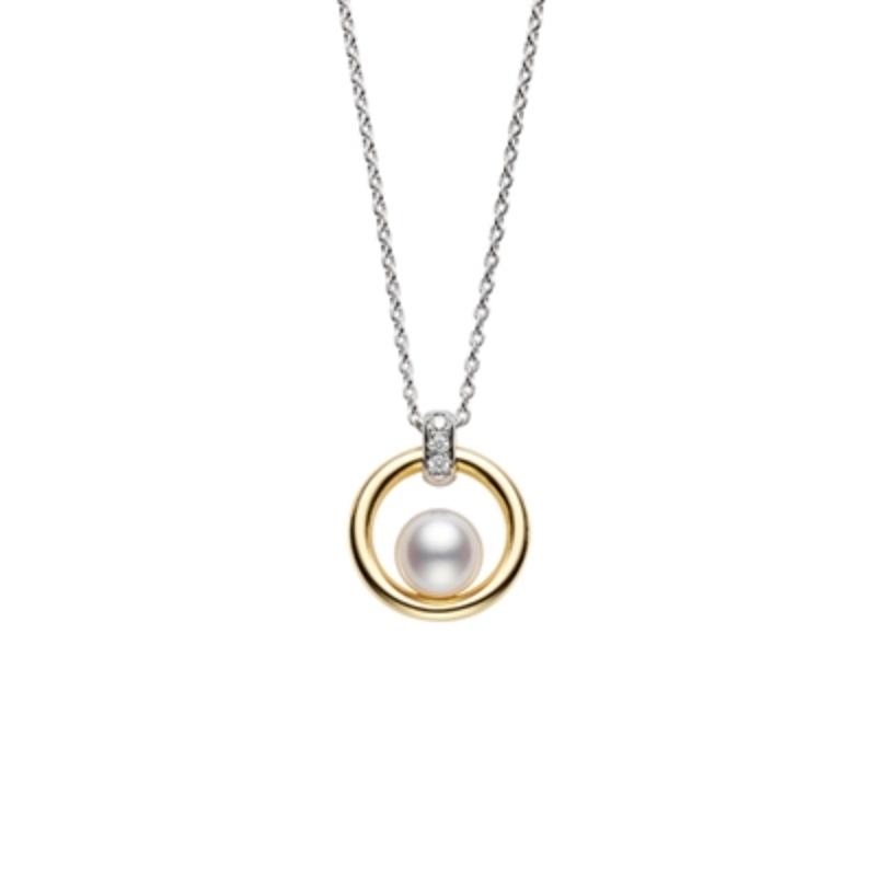 Mikimoto 18k yellow gold and 18k white gold rhodium plated Circle pearl pendant