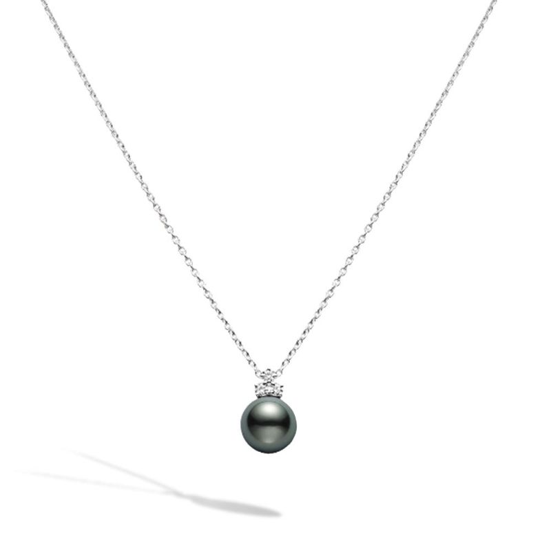 Mikimoto 18K White Gold Rhodium Plated Black South Sea Pendant Necklace