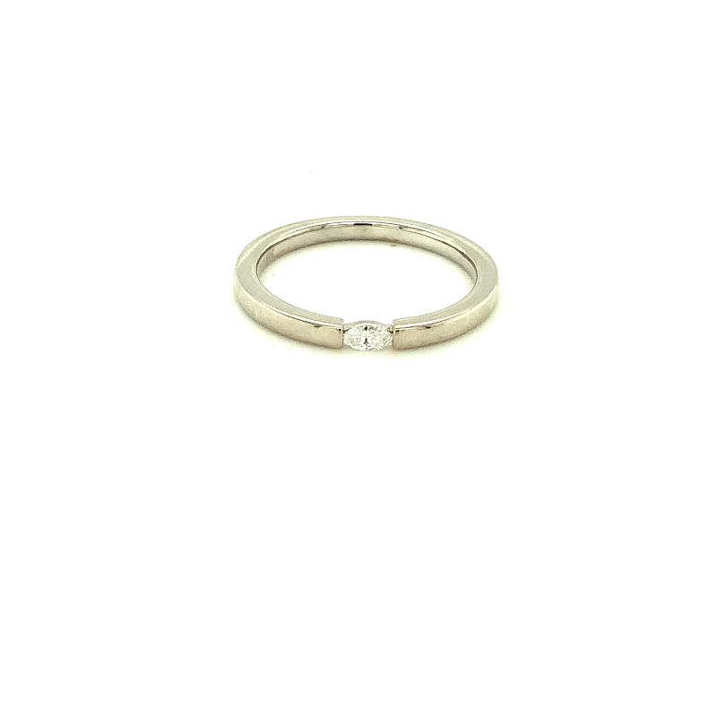 Lisa Nik 18k white gold rhodium plated Sparkle stackable band with a marguise diamond weighing 0.06 carat weight
