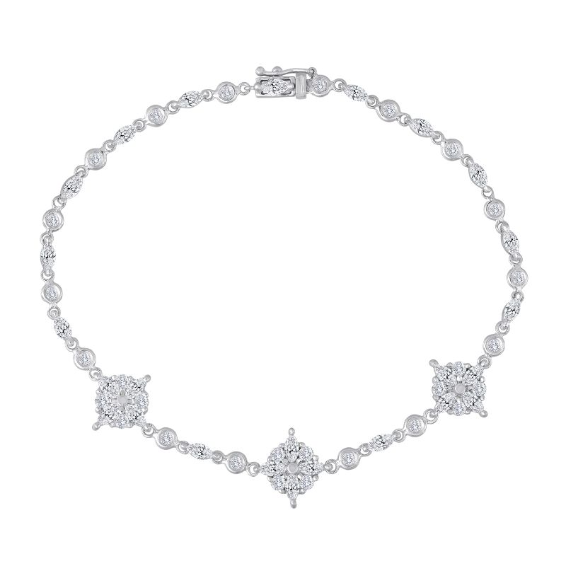 Lisa Nik 18k white gold rhodium platede Sparkle three station marquise and round diamond bracelet, diamonds weighing 2.16 carat total weight, 7"