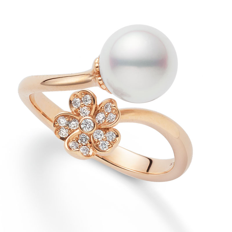 MIkimoto Cherry Blossom Akoya Pearl and Diamond Ring